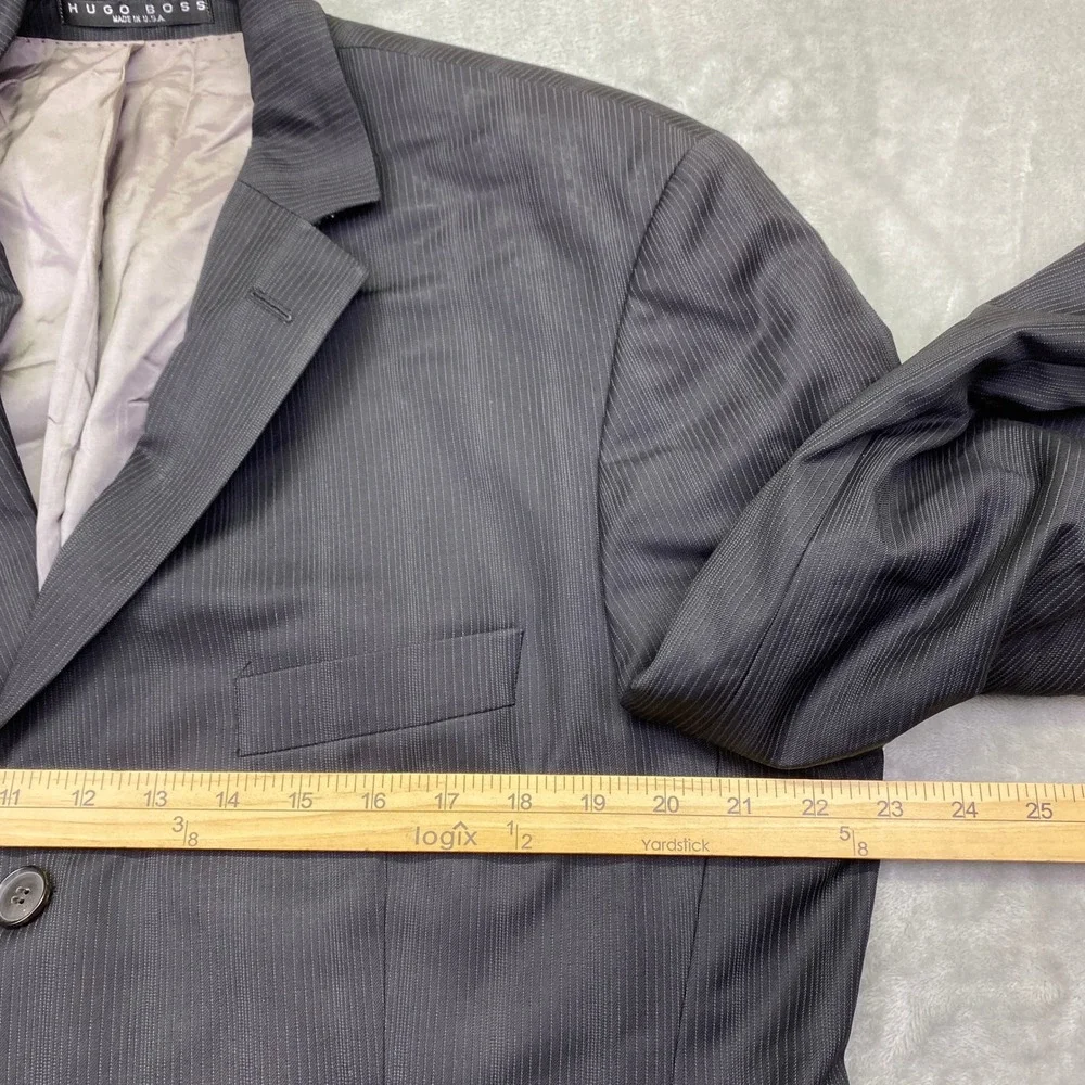Hugo Boss Super 120‎ Virgin Wool Pinstripe Blazer 42R Rossellini Movie Mens Gray